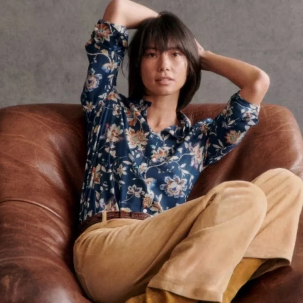 Sezane Pierro Shirt Navy Bloom - Size 14 - Picture 2 of 6